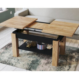 Heze Furniture Alva 2 In 1 Extending Coffee / Dining Table 110-150Cm - Golden Craft Oak / Black - thumbnail 3