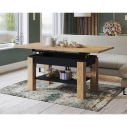 Heze Furniture Alva 2 In 1 Extending Coffee / Dining Table 110-150Cm - Golden Craft Oak / Black - thumbnail 2
