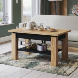 Heze Furniture Alva 2 In 1 Extending Coffee / Dining Table 110-150Cm - Golden Craft Oak / Black