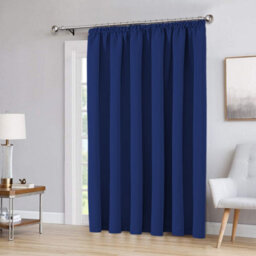 Aspire Homeware Navy Plain Blackout Curtain Room Darkening Pencil Pleat Door Curtain Single Panel (W) 168Cm X (D)213Cm - thumbnail 1
