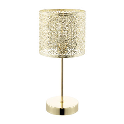 Happy Homewares Classic Chic Moroccan Themed Shiny Gold Table Lamp With Inline Switch - image 1