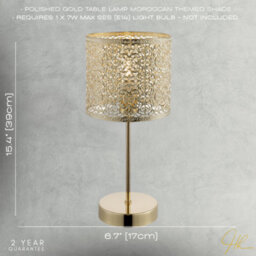 Happy Homewares Classic Chic Moroccan Themed Shiny Gold Table Lamp With Inline Switch - thumbnail 7
