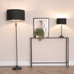 Valuelights Maggie Black Candlestick Table Lamp With Black And Chrome Inner Lamp Shade And Led Bulb - thumbnail 3