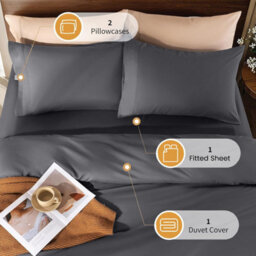 Aspire Homeware Grey Duvet Cover Set, Soft Microfiber & Reversible, King (L)220Cm X (W)230Cm - thumbnail 2