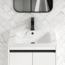 Royal Bathrooms Orion 600mm Matt White 2 Drawer Floor Standing Bathroom Vanity Unit With Carrara White Basin & Black Accent Trim - thumbnail 5