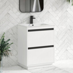 Royal Bathrooms Orion 600mm Matt White 2 Drawer Floor Standing Bathroom Vanity Unit With Carrara White Basin & Black Accent Trim - thumbnail 6