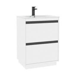 Royal Bathrooms Orion 600mm Matt White 2 Drawer Floor Standing Bathroom Vanity Unit With Carrara White Basin & Black Accent Trim - thumbnail 7