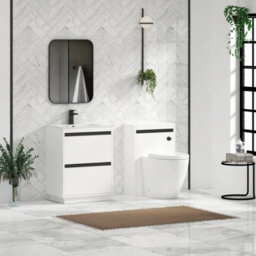 Royal Bathrooms Orion 600mm Matt White 2 Drawer Floor Standing Bathroom Vanity Unit With Carrara White Basin & Black Accent Trim - thumbnail 3