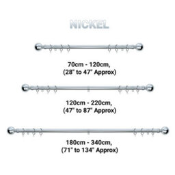 A.unique Home Plain Round Ball Metal Extendable Curtain Pole With Rings And Fittings (25/28mm) - Nickel, 120Cm - 220Cm Approx - thumbnail 6