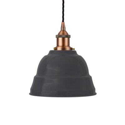 Slate Grey Lincoln Painted Dome Pendant Light With Matt Antique Copper Lamp Holder And Black Twisted Cable - Se Home - image 1