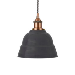 Slate Grey Lincoln Painted Dome Pendant Light With Matt Antique Copper Lamp Holder And Black Twisted Cable - Se Home