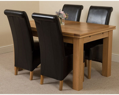 That's Furniture Richmond 140Cm - 220Cm Oak Extending Dining Table And 4 Chairs Dining Set With Montana Black Leather Chairs - image 1