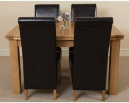 That's Furniture Richmond 140Cm - 220Cm Oak Extending Dining Table And 4 Chairs Dining Set With Montana Black Leather Chairs - thumbnail 2