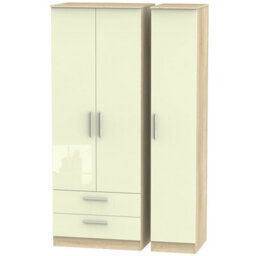 Trent Tall Triple 2 Drawer Wardrobe In Cream & Bardolino Oak (Ready Assembled) - thumbnail 1