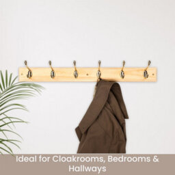 Keypak 6-Hook Wall-Mounted Coat Rack, 68Cm - Pine Wood Effect Board, Polished Brass Coat Hooks - Fixings Included - thumbnail 5