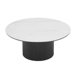 Home Detail Oscar Round Sintered Stone Topped Japandi Coffee Table With Black Base - thumbnail 3