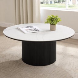 Home Detail Oscar Round Sintered Stone Topped Japandi Coffee Table With Black Base