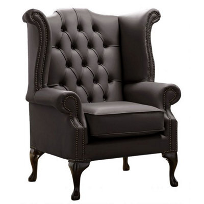 Chesterfield High Back Wing Chair Shelly Havannah Brown Leather Bespoke In Queen Anne Style - image 1