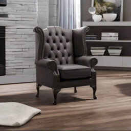 Chesterfield High Back Wing Chair Shelly Havannah Brown Leather Bespoke In Queen Anne Style - thumbnail 2