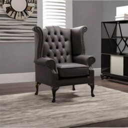 Chesterfield High Back Wing Chair Shelly Havannah Brown Leather Bespoke In Queen Anne Style - thumbnail 3