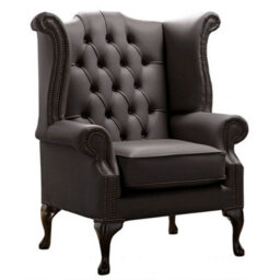 Chesterfield High Back Wing Chair Shelly Havannah Brown Leather Bespoke In Queen Anne Style - thumbnail 1