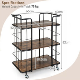 Costway Buffet Serving Cart 3 Tier Rolling Bar Cart With White Faux Marble Shelves & Golden Metal Frame Brown - thumbnail 2