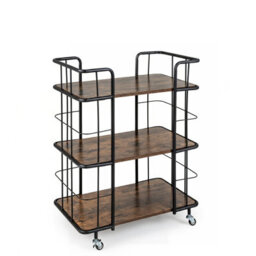 Costway Buffet Serving Cart 3 Tier Rolling Bar Cart With White Faux Marble Shelves & Golden Metal Frame Brown
