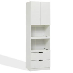 Btm 200Cm Tall Kitchen Cabinet With Drawers And Microwave Shelves, Freestanding Storage Cupboard, White - thumbnail 9