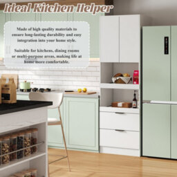 Btm 200Cm Tall Kitchen Cabinet With Drawers And Microwave Shelves, Freestanding Storage Cupboard, White - thumbnail 3