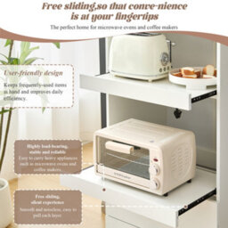 Btm 200Cm Tall Kitchen Cabinet With Drawers And Microwave Shelves, Freestanding Storage Cupboard, White - thumbnail 7