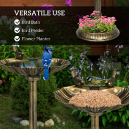 Outsunny 81Cm Tall Bird Bath With 2 Decorative Birds For Garden, Bronze Tone - thumbnail 4