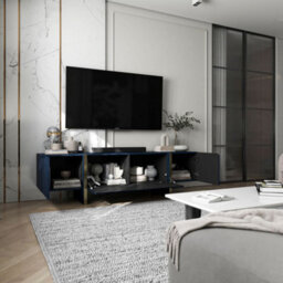 Heze Furniture Kyoto Glamour Modern Loft Style Tv Cabinet 180 Cm Tv Stand - Blue Matt - thumbnail 2