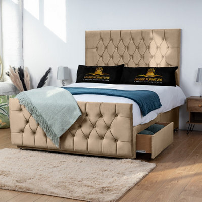 UKBEDFURNITURE Jublie Beige Plush Divan Bed With 2 Foot End Drawers & 26 Inch Headboard - image 1