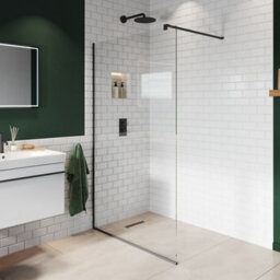 Aquadry Cassien Matt Black Clear Rectangular Wet Room Glass Screen Kit & Wall-Mounted Bar (H)200Cm (W)80Cm - thumbnail 1