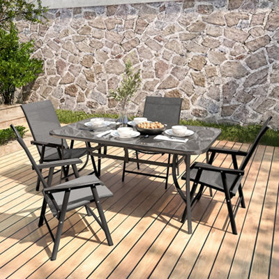 Living And Home Set Of 5 Black Garden Ripple Glass Rectangle Umbrella Table And Folding Chairs Set 150 Cm - image 1