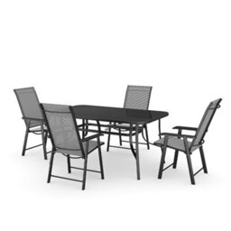 Living And Home Set Of 5 Black Garden Ripple Glass Rectangle Umbrella Table And Folding Chairs Set 150 Cm - thumbnail 4