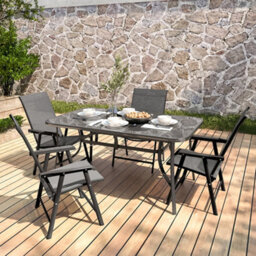 Living And Home Set Of 5 Black Garden Ripple Glass Rectangle Umbrella Table And Folding Chairs Set 150 Cm - thumbnail 1