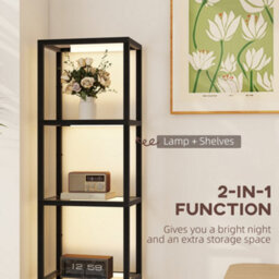 Homcom Led Floor Lamp With Glass Shelves, Dimmable Room Lamp, Black - thumbnail 4