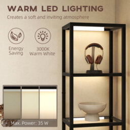 Homcom Led Floor Lamp With Glass Shelves, Dimmable Room Lamp, Black - thumbnail 6