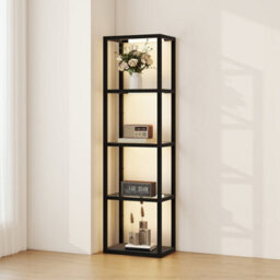 Homcom Led Floor Lamp With Glass Shelves, Dimmable Room Lamp, Black - thumbnail 2