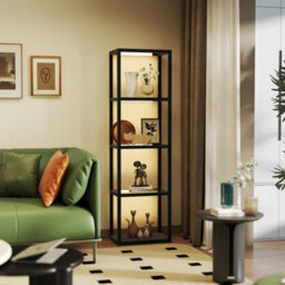 Homcom Led Floor Lamp With Glass Shelves, Dimmable Room Lamp, Black - thumbnail 1