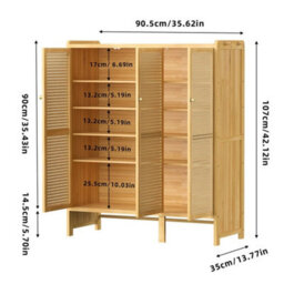 6-Tier Bamboo Shoe Cabinet 3 Doors Hallway - thumbnail 2