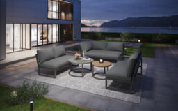 Btm 7 Seater Outdoor Garden Furniture Lounge Set Corner Sofa With Galvanized Iron Frame, Adjustable Legs & Cushions (Grey) - thumbnail 8