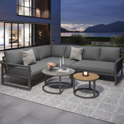 Btm 7 Seater Outdoor Garden Furniture Lounge Set Corner Sofa With Galvanized Iron Frame, Adjustable Legs & Cushions (Grey) - thumbnail 3