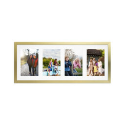 AK Frames 50X20Cm Gold Sleek Multi Photo Frame With White Mount - Holds 4 Apertures (4X) 6X4 Photos - thumbnail 1