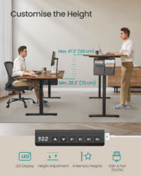 LEDREM Electric Standing Desk, Height Adjustable Desk, 180 X 80 Cm, Continuous Adjustment, Spliced Desktop, 4 Memory Heights, Usb-Port - thumbnail 4
