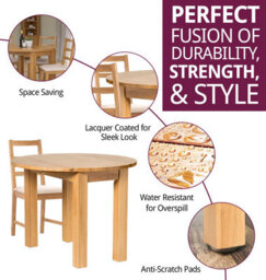 Hallowood Furniture Waverly Drop Leaf Round Table With 4 Ladder Back Oak Chairs With Beige Fabric Seats - thumbnail 2