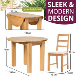 Hallowood Furniture Waverly Drop Leaf Round Table With 4 Ladder Back Oak Chairs With Beige Fabric Seats - thumbnail 4