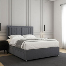 REGIONAL FURNISHINGS Steel Plush Velvet Divan Bed Set Upholstered 24Inch Headboard 2Drawersfootend & Mattress In Double King 4Ft6 6Ft Sizes - thumbnail 3
