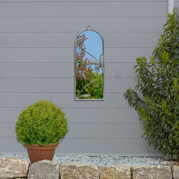 "Mirroroutlet - The Arcus - Concrete Colour Metal Frame Arched Garden Mirror 25"" X 9"" (64 X 24 Cm)"